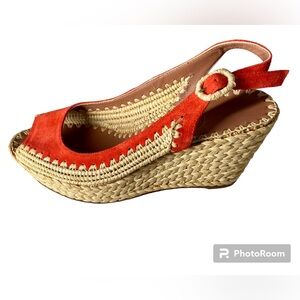 TORY BURCH 3” Wedge Slingback Espadrille With Orange Accent Women’s siz…